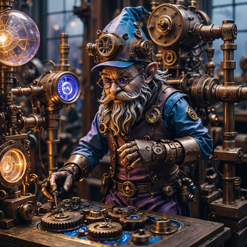 Mechanized Gnome Artisan (Steampunk and Cyberpunk Fusion) in...