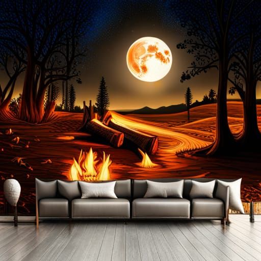 Enchanting Night Campfire in a Detailed Forest