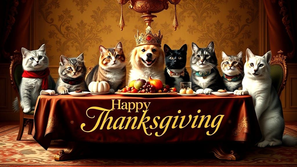 Festive Thanksgiving Dinner with Cats and Dogs