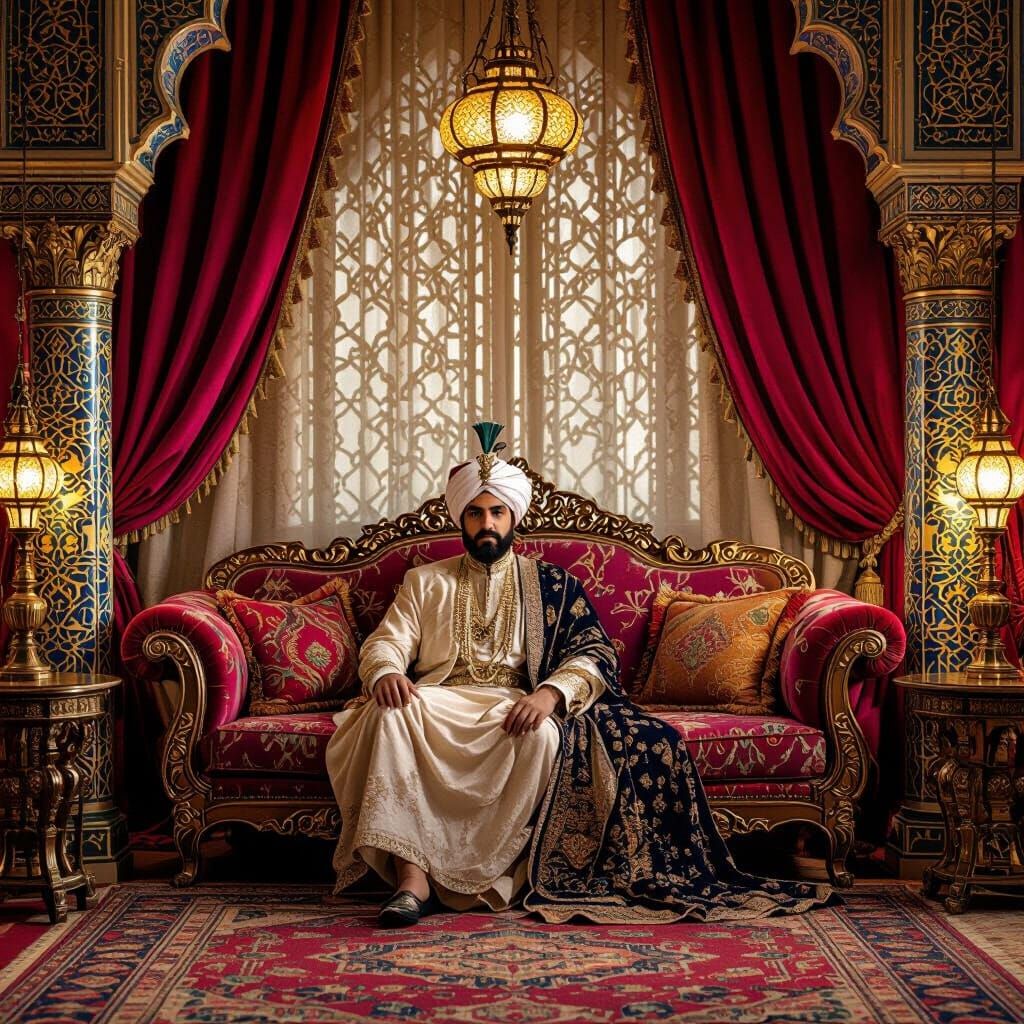 Opulent Sultan in an Islamic Chamber
