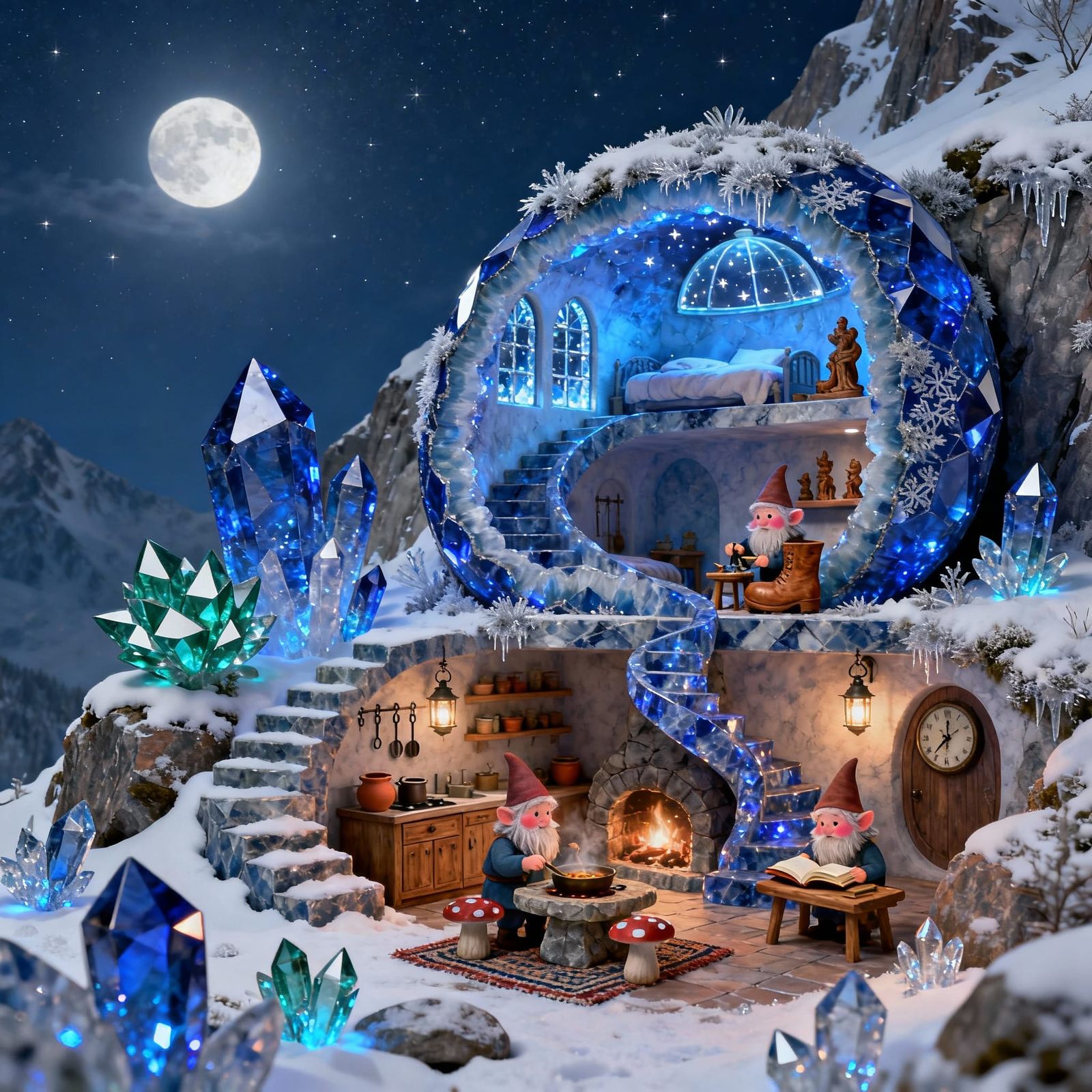 Magical Sapphire Geode House on Snowy Mountain