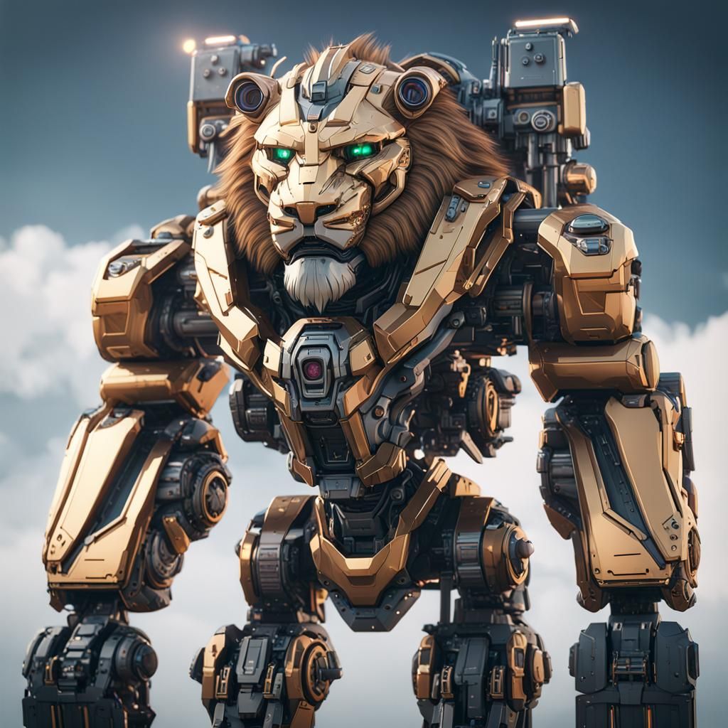 Futuristic Sci-Fi Lion Pilot in Mech Suit