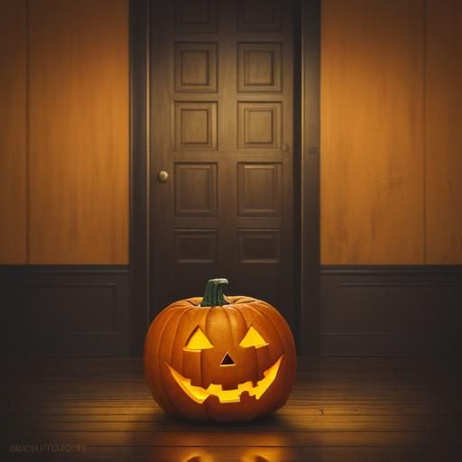 Glowing Jack-O-Lantern Still Life as Oil Painting