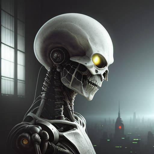 Alien Being Before UFO in Pulp Sci-Fi Style