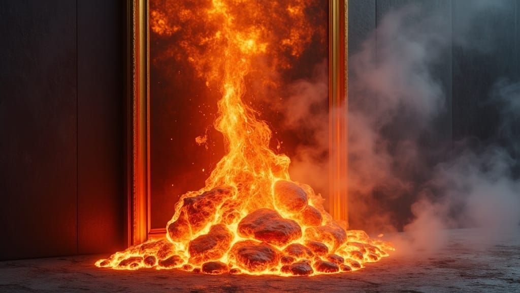 Volcano Lava Erupts From Painting in 3D Render