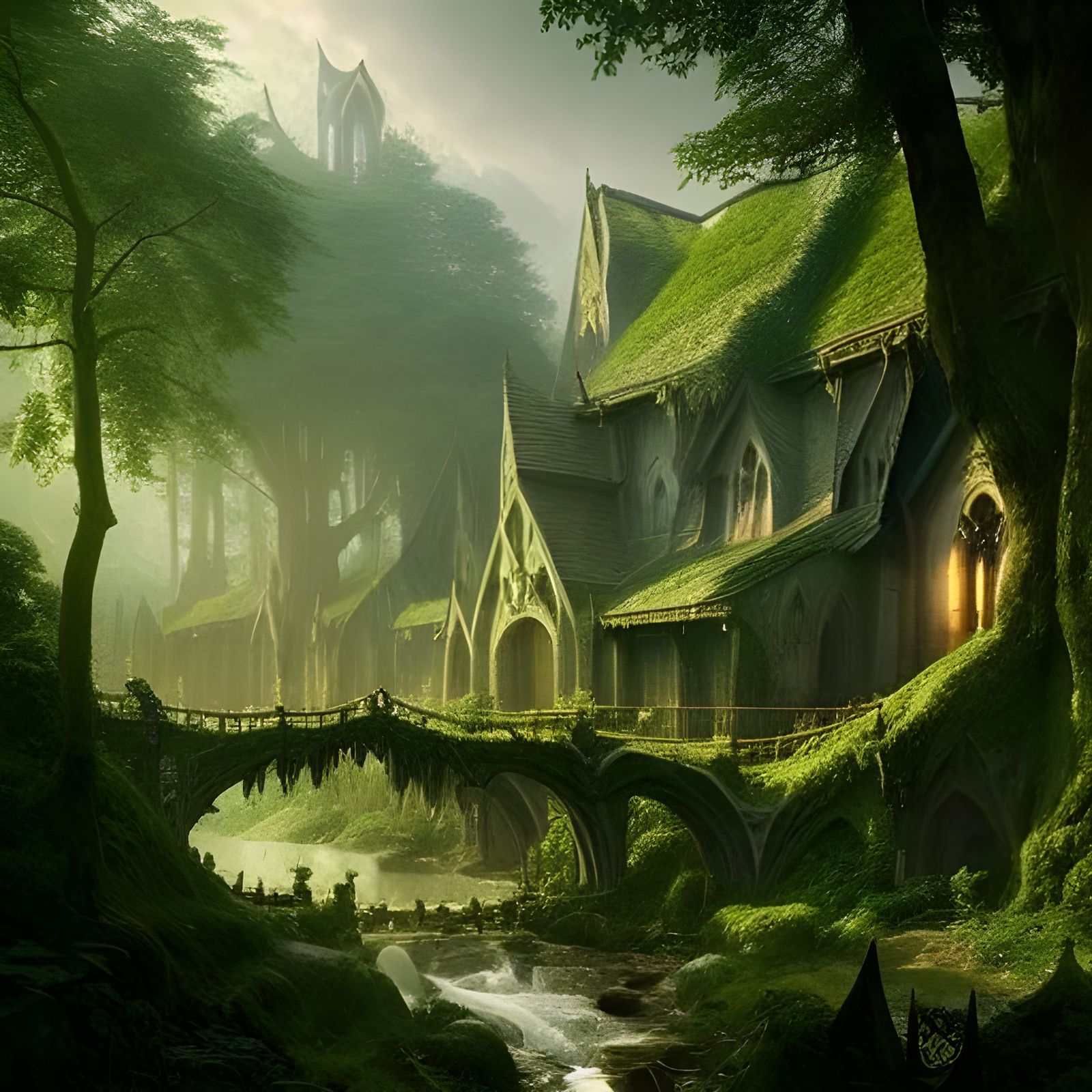 Verdant Elven Village in Morning Light