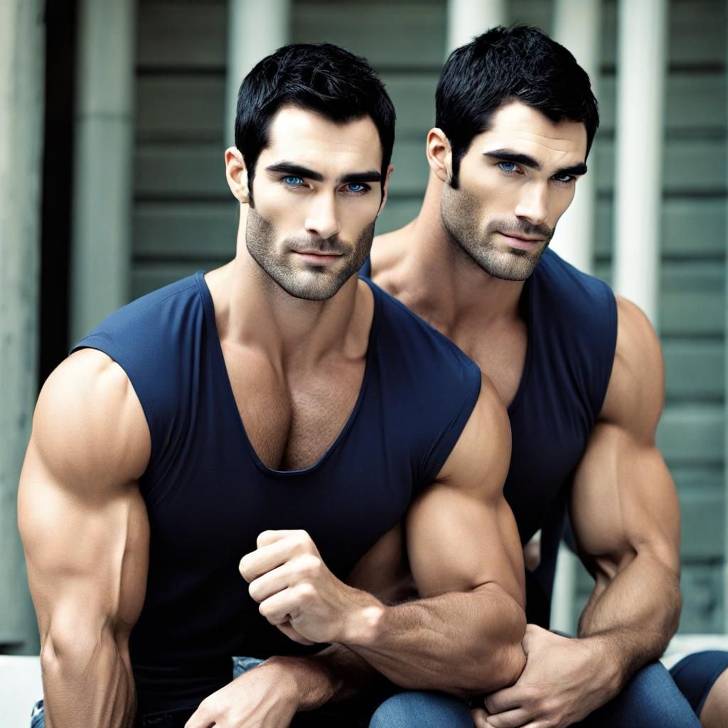 Symmetrical Twins with Buzzed Hair and Blue Eyes