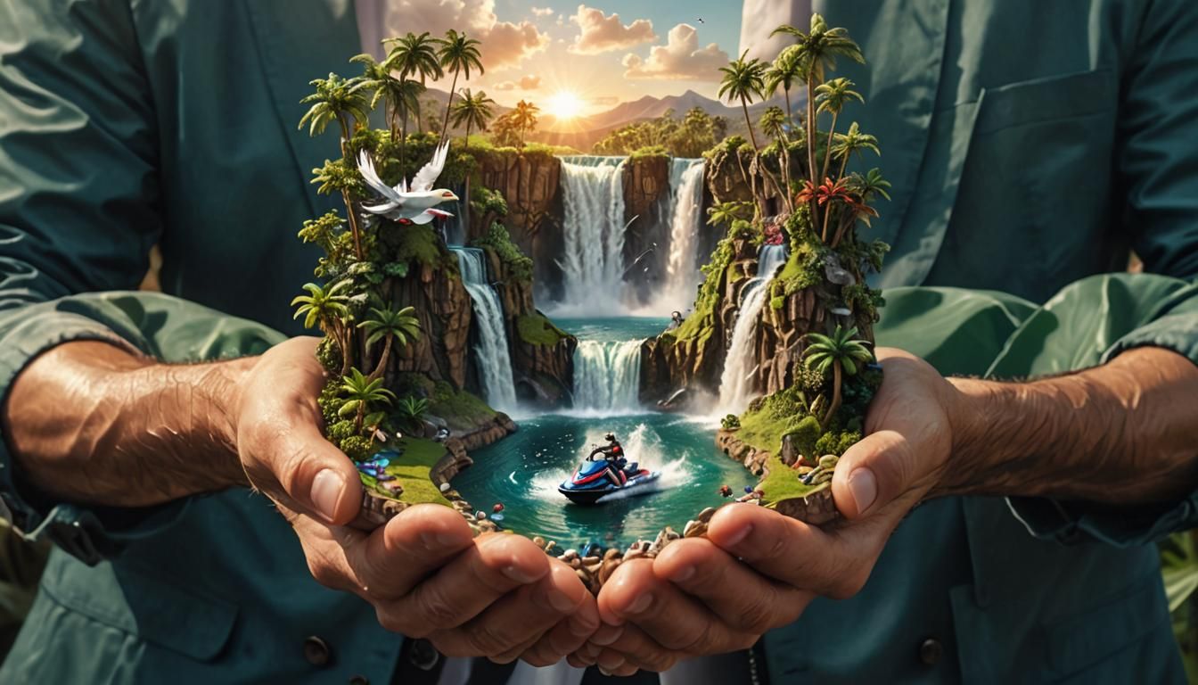 Waterfall From Hands: Miniature Landscape Acrobatics