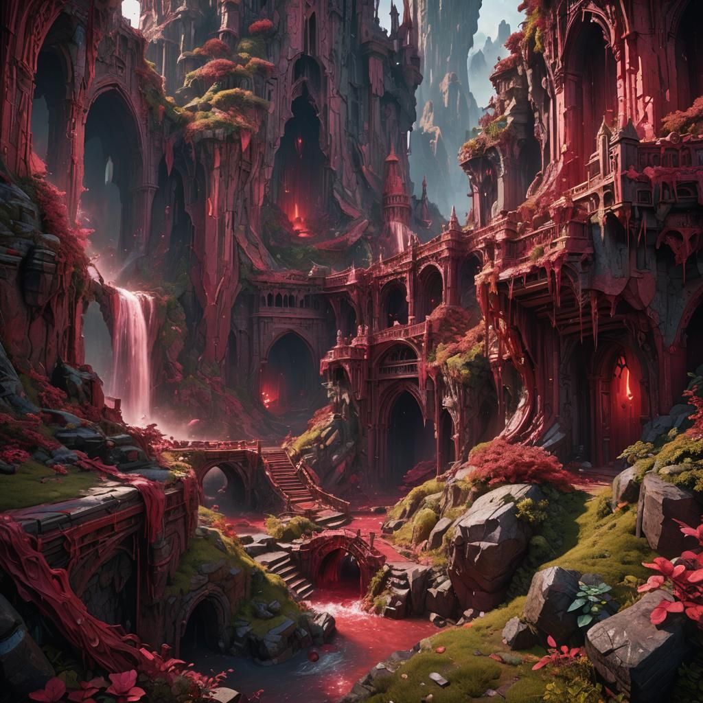 Ethereal Ruby Realm in Vibrant Hues