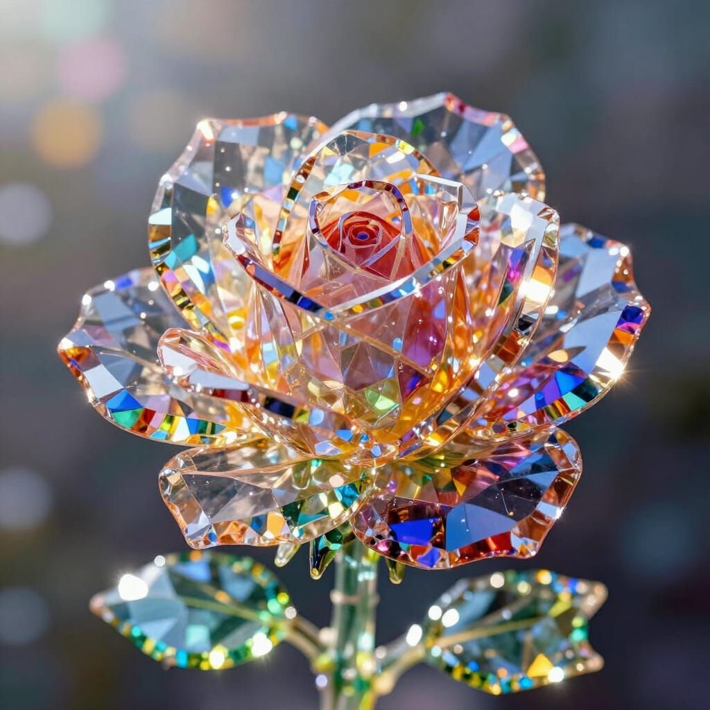 Whimsical Crystal Rose Crafted From Glass Prisms