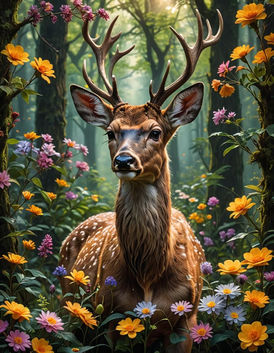 Adorable Deer Portrait in Hyperrealistic Forest