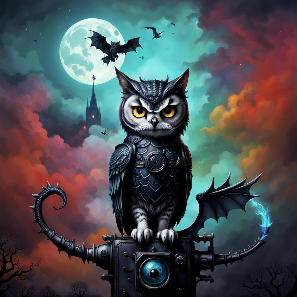 Raygun Gothic cat owl dragon