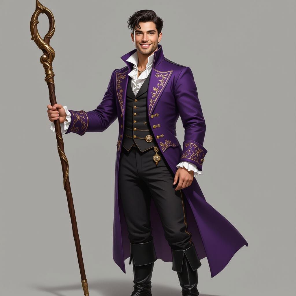 Handsome Young Wizard with Quarterstaff in Photorealistic St...