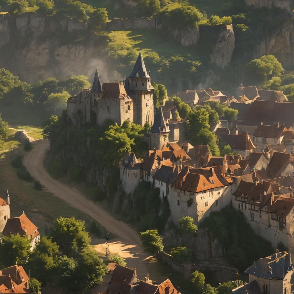 Medieval City Landscape at Golden Hour