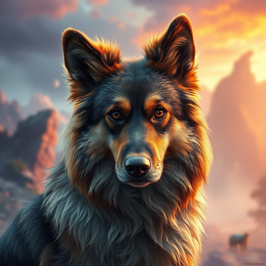 Majestic Dog in Mystical Landscape, Matte Painting