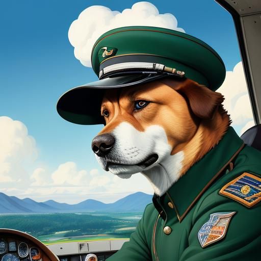 Dog Pilot in Vintage Airplane Cockpit