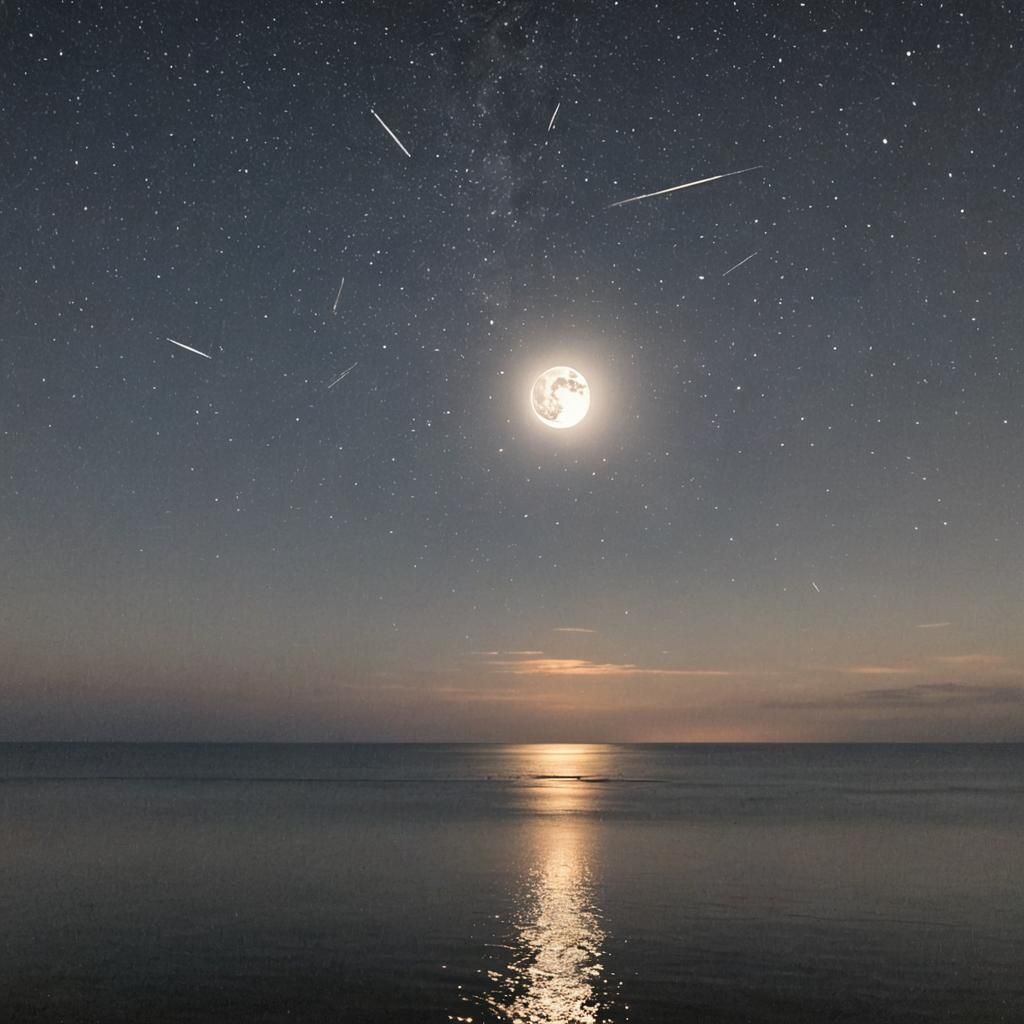 Moon and Stars Reflecting on Ocean at Night