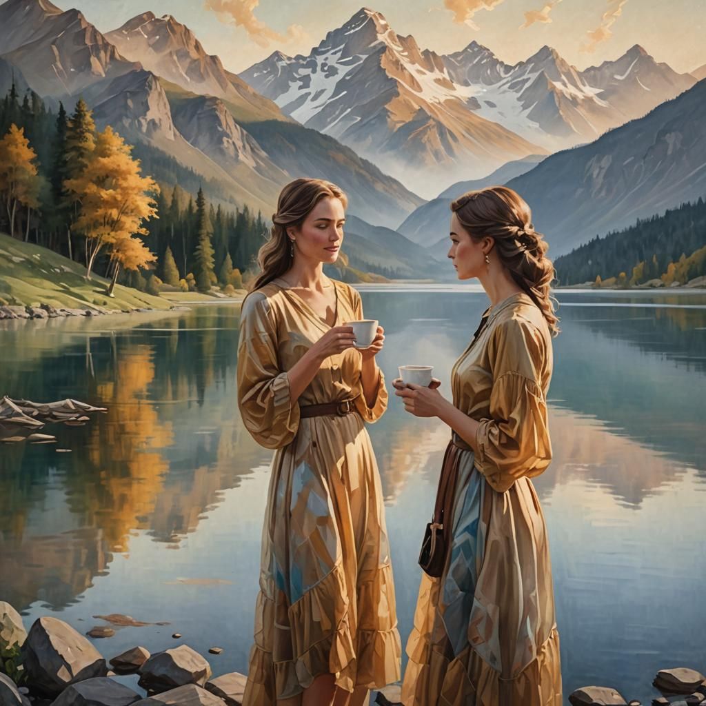 Woman by Lake: A Breathtaking Oil Painting