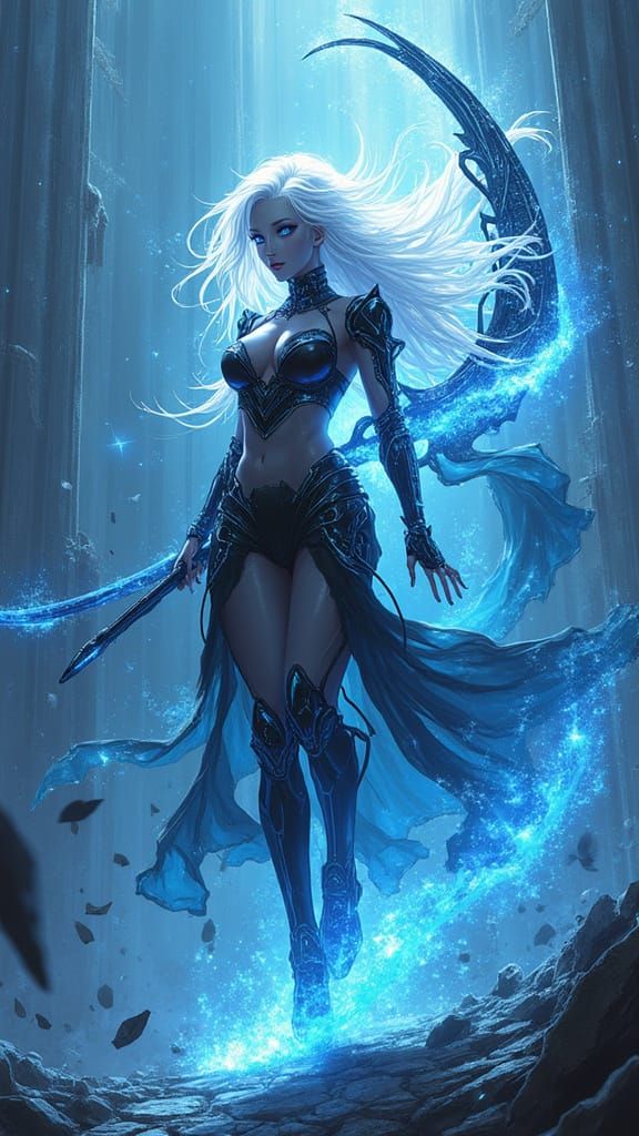 Celestial Valkyrie in Cyber-Fantasy Anime Explosion