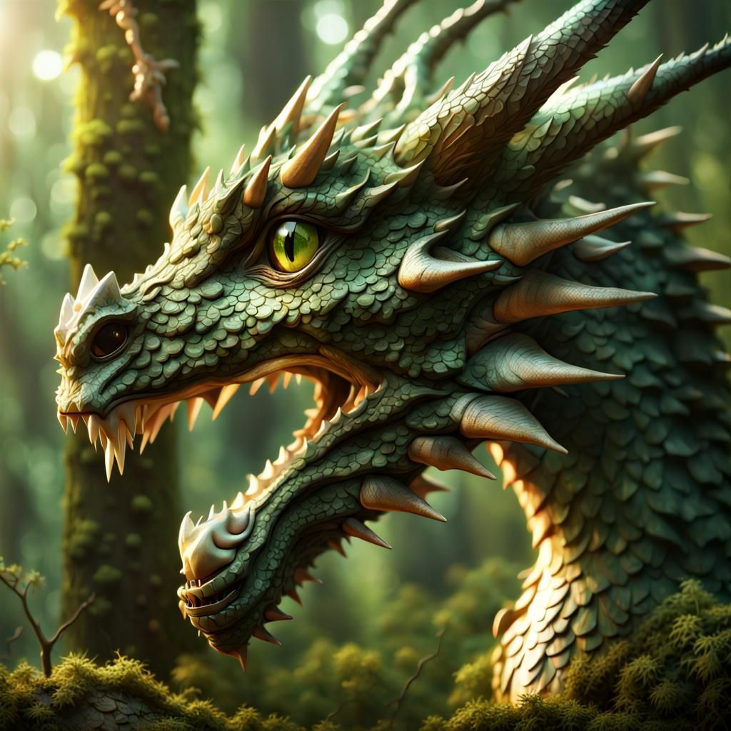 Adorable Forest Dragon Portrait in 3D Style