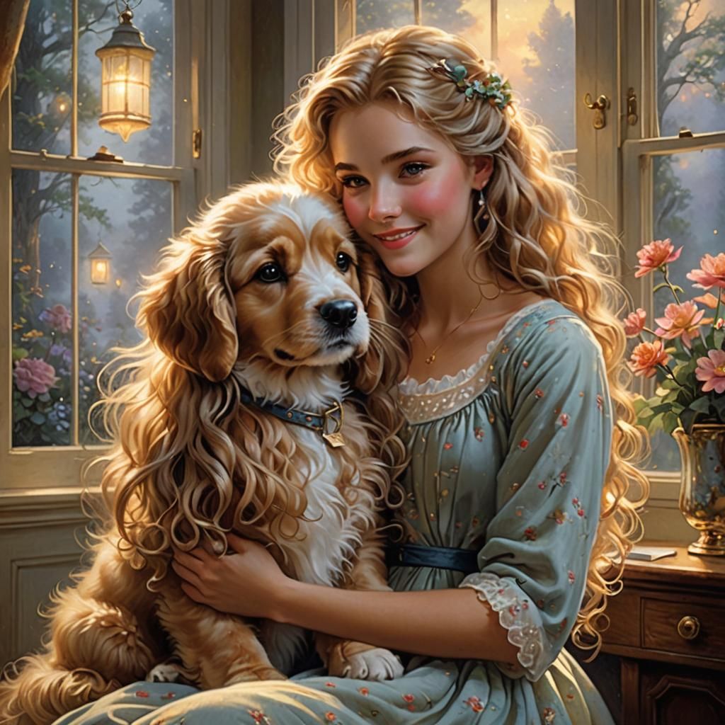 Girl and Puppy in Ethereal Fantasy Style