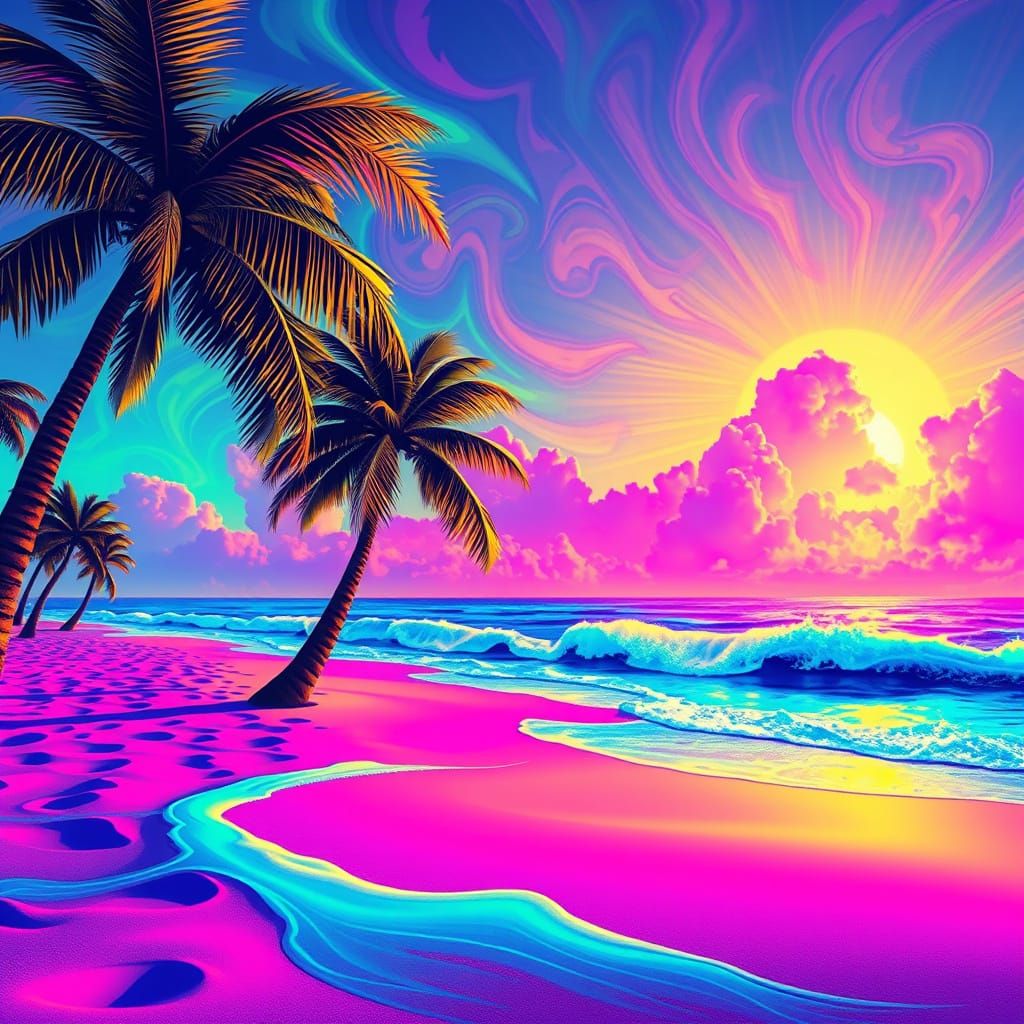 Radiant Beach Scene in Digital Art Style