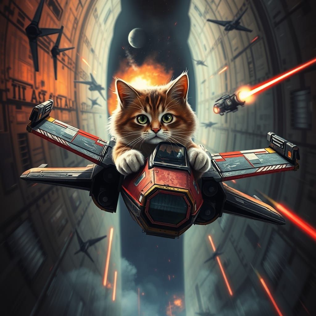 Majestic Cat Pilot in High-Stakes Space Battle