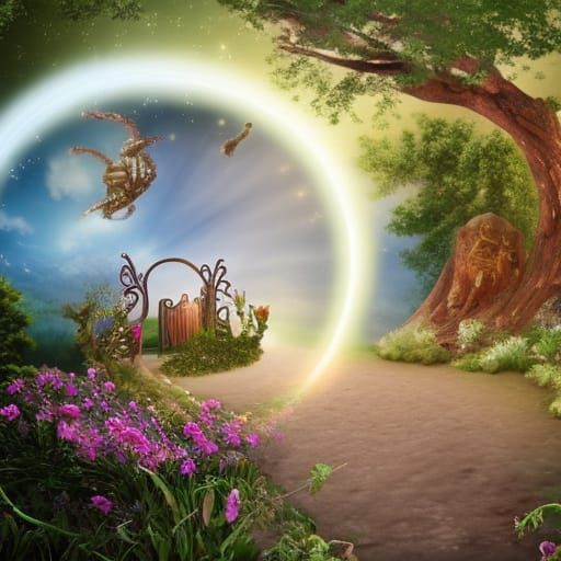 Whimsical Heaven Entrance with Horse and Halo