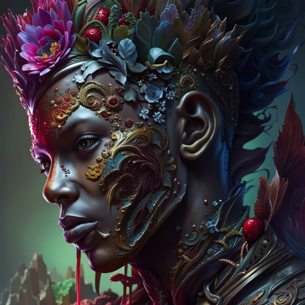 Zombie Strawberry Humanoid Emerging: Hyperrealistic Graffiti...