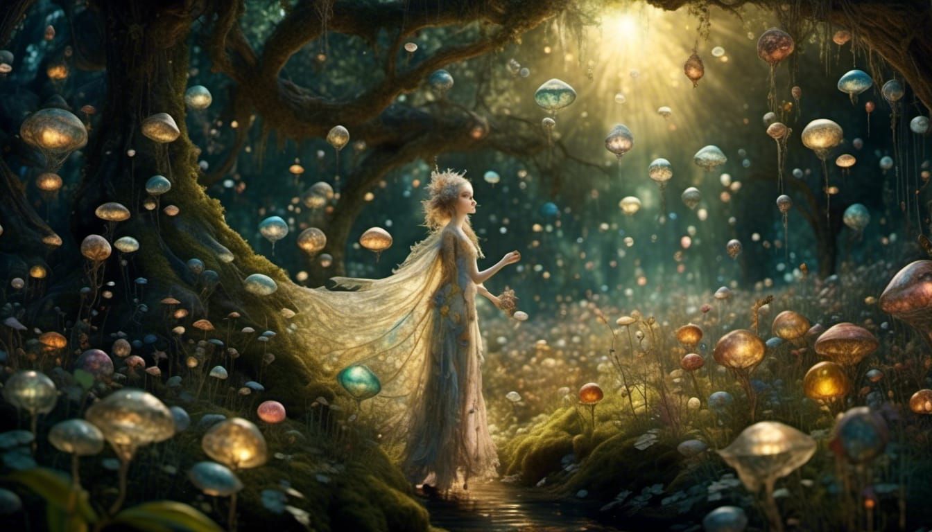 Dreamlike Portrait with God Rays and Fantasy Elements