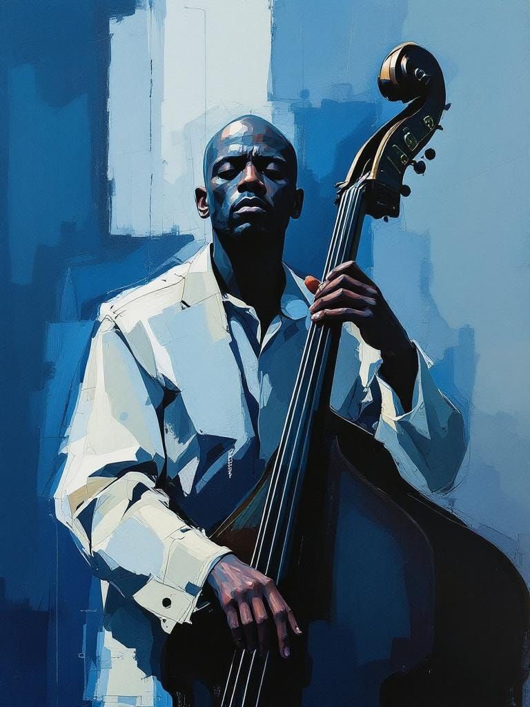 Abstract Jazz Musician in Blues, Expressionist Collage