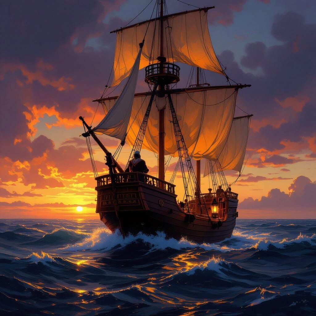 Marco Polo's Voyage Home: Dramatic Oil Painting