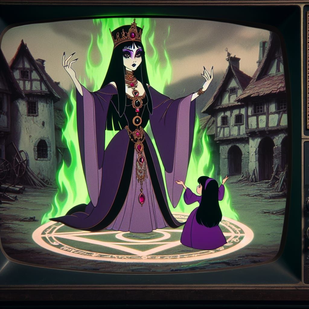Sorceress Ritual in Renaissance Cartoon Style