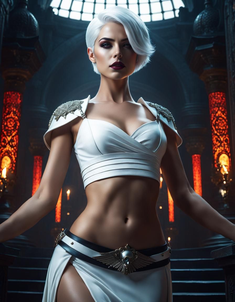 Evil Queen with White Hair in Hyperrealism