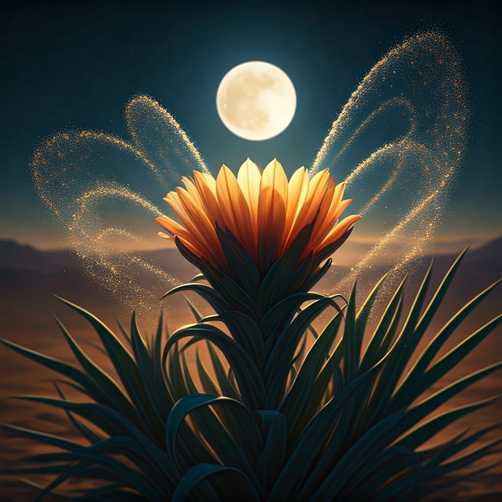 Desert Flower in Moonlight: An Oil Painting