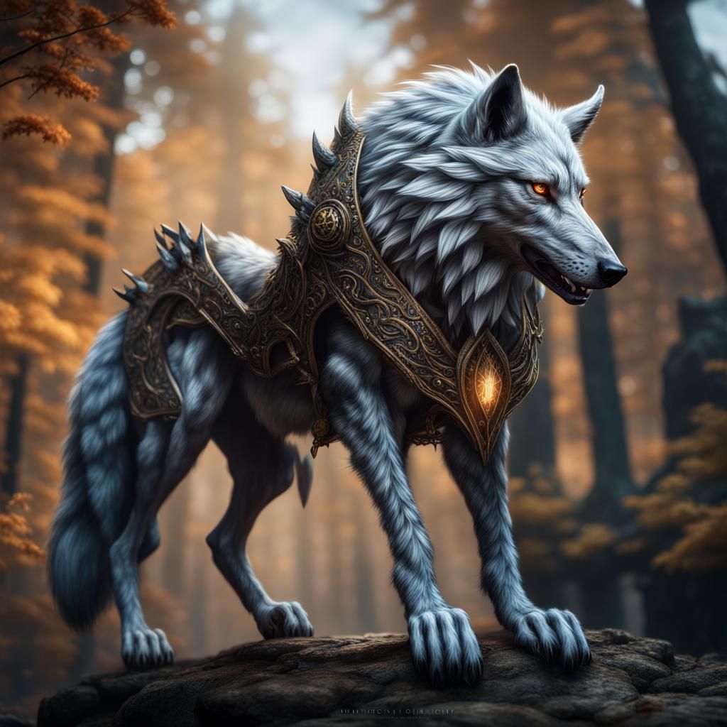 Magic Three-Tailed Wolf Mount in Hyperrealistic Style