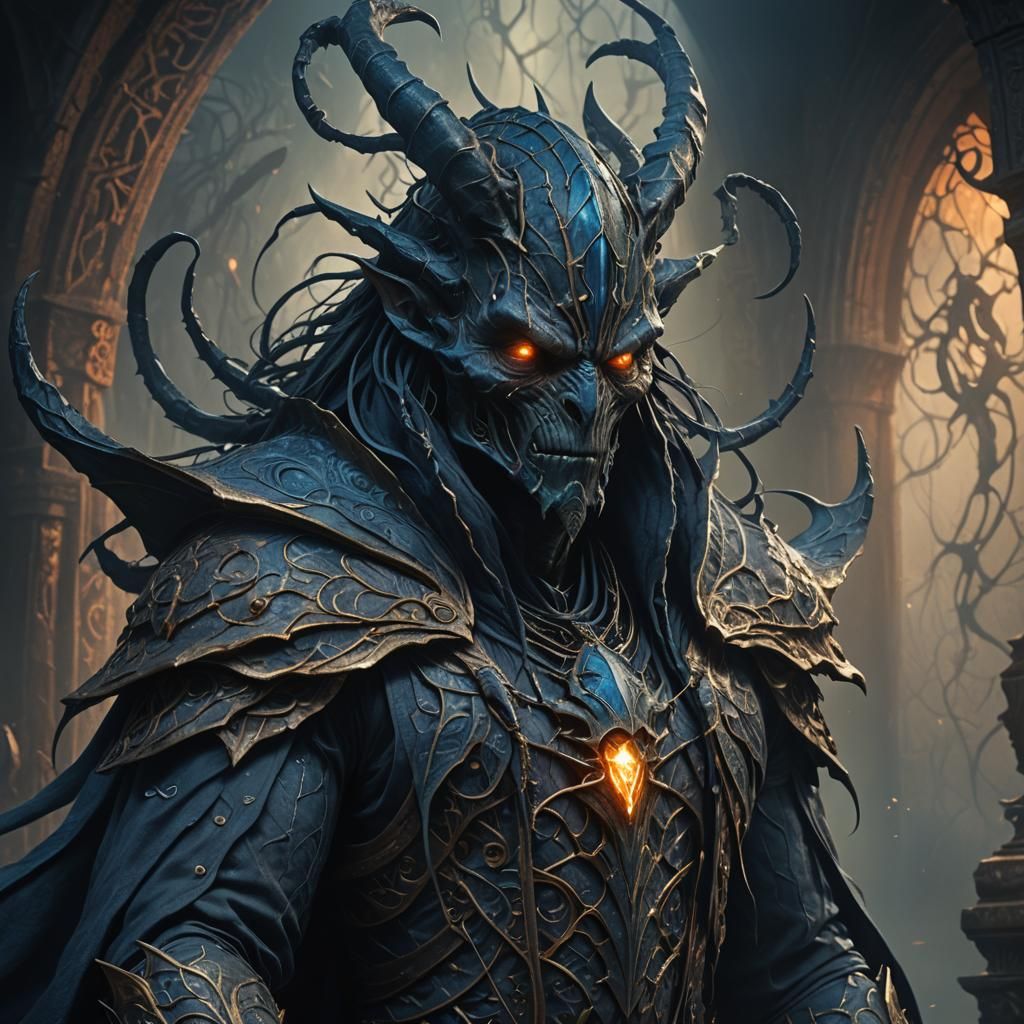 Dark Sorcerer with Insectoid Head: Fantasy Art