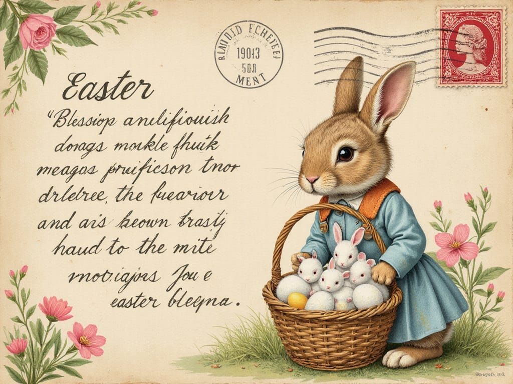Vintage Easter Postcard with Anthropomorphic Bunny