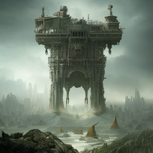 Epic Building on Pillars: Digital Matte Painting