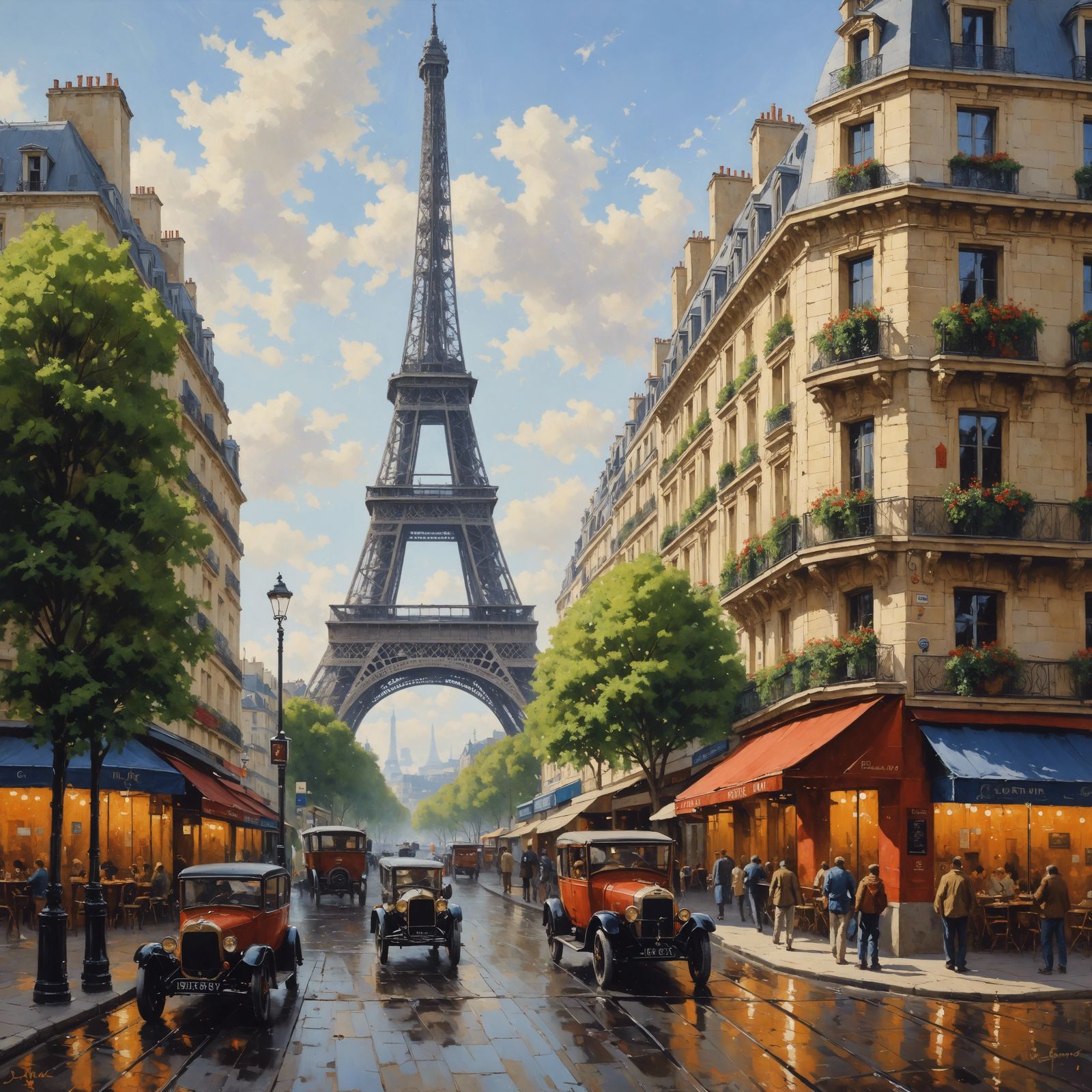 Paris Cityscape in Oil Painting Style