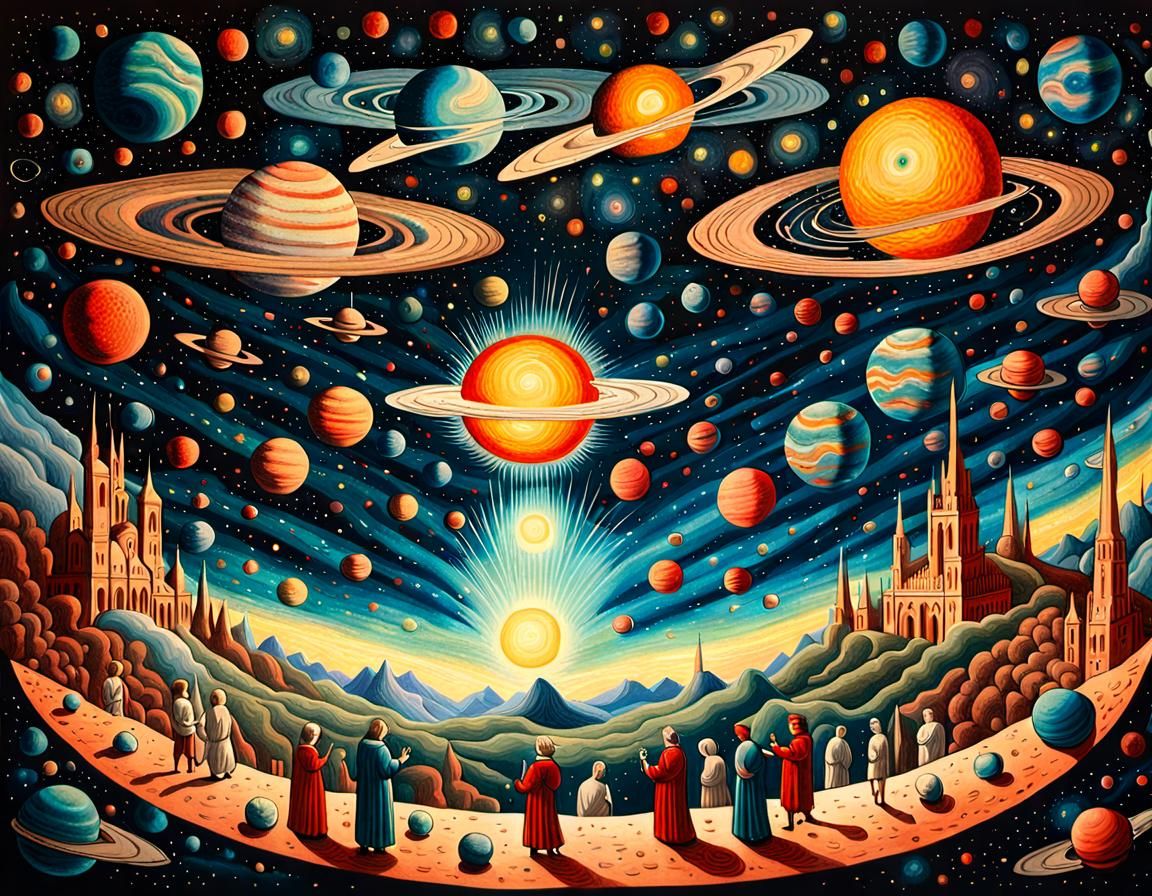Pre-Renaissance Sci-Fi Cosmos in Surrealist Style