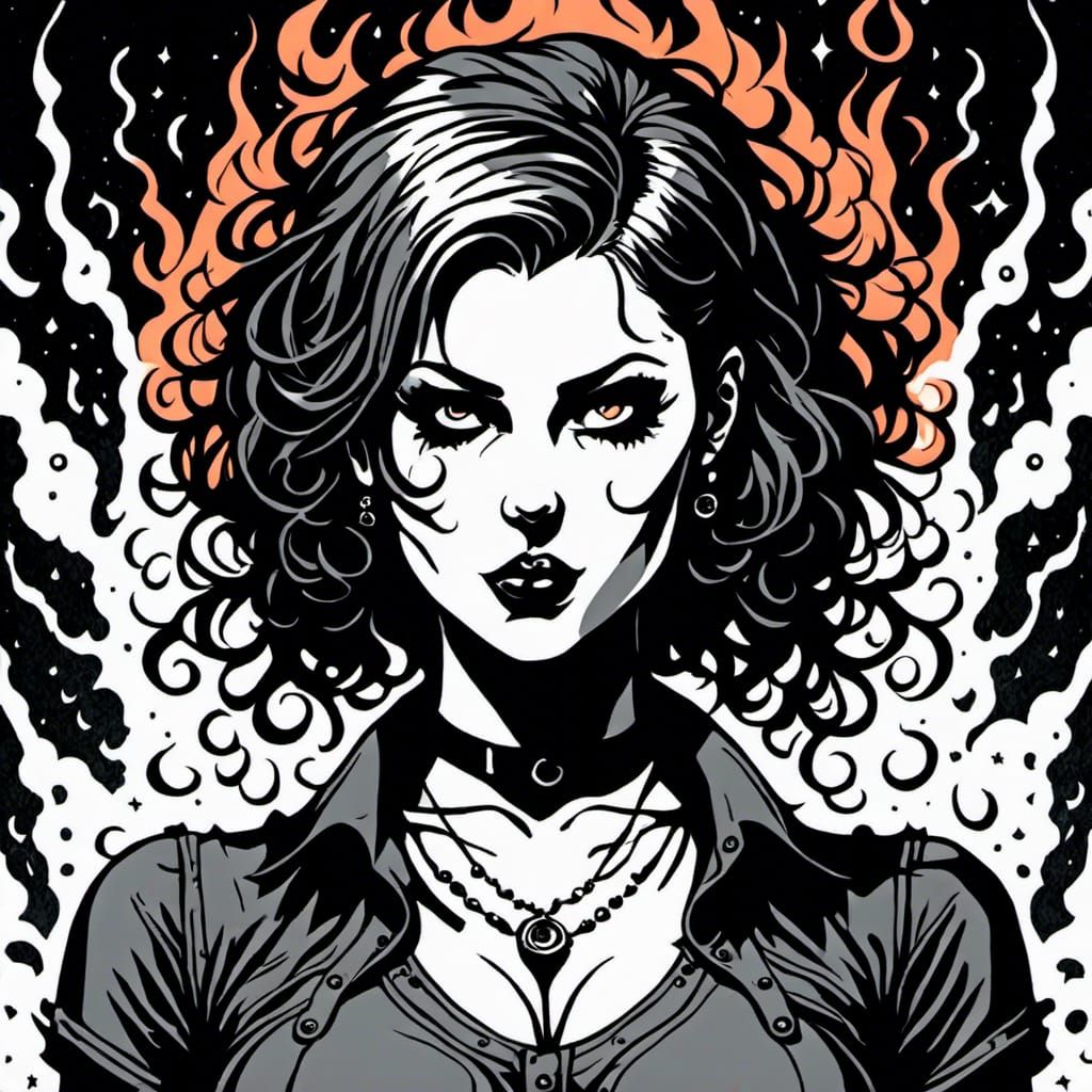 Fiery Conjuration in Comic Graphic Novel Style