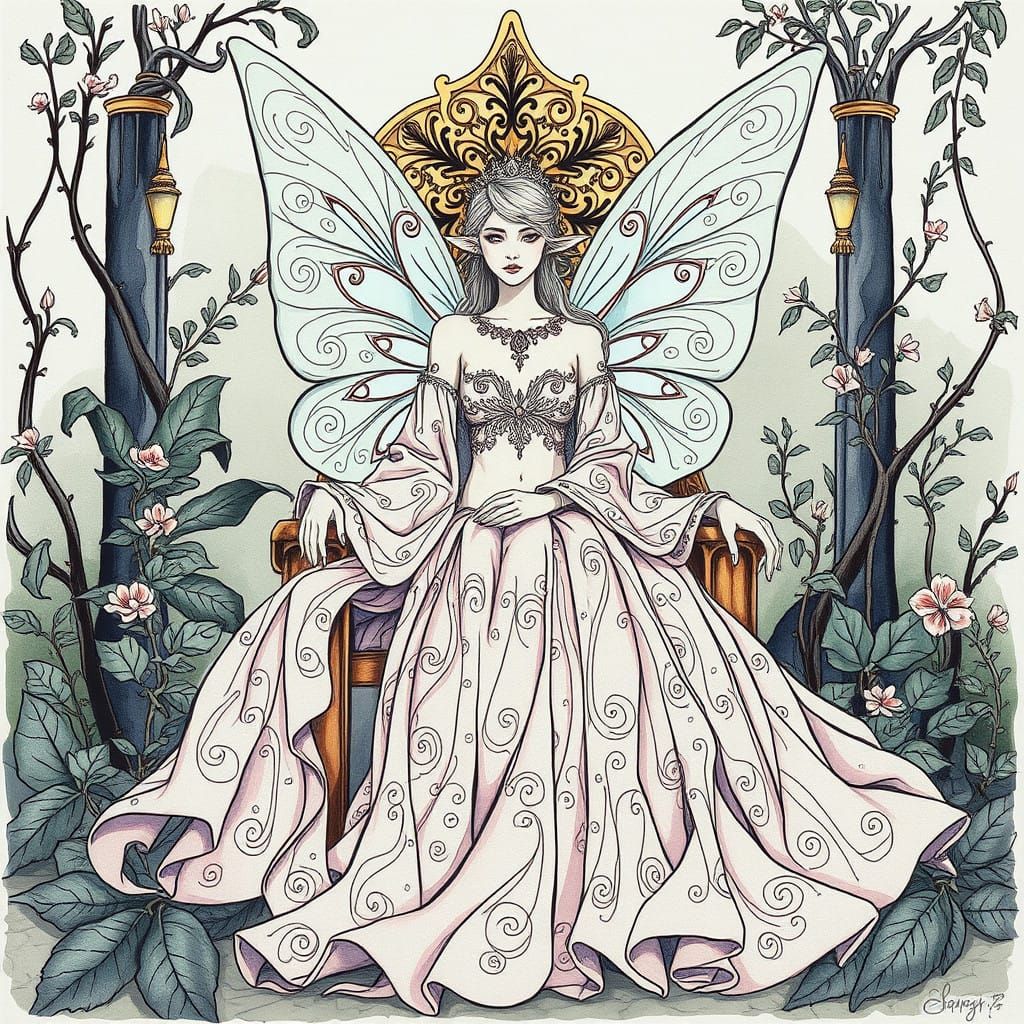 Mystical Fairy Queen in Art Nouveau Style