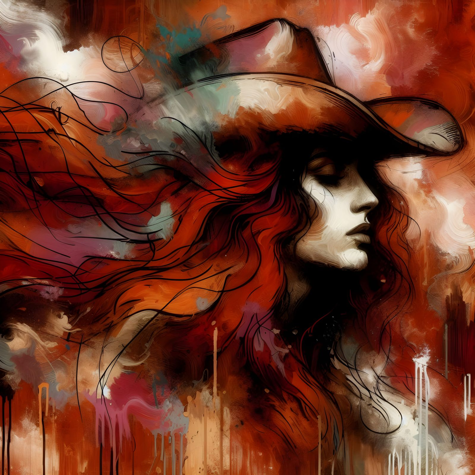 Fierce Female Rebel in Hypermaximalist Urbanpunk Landscape