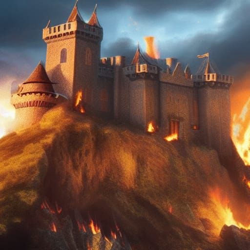 Mountain Castle Guarded by Dragon