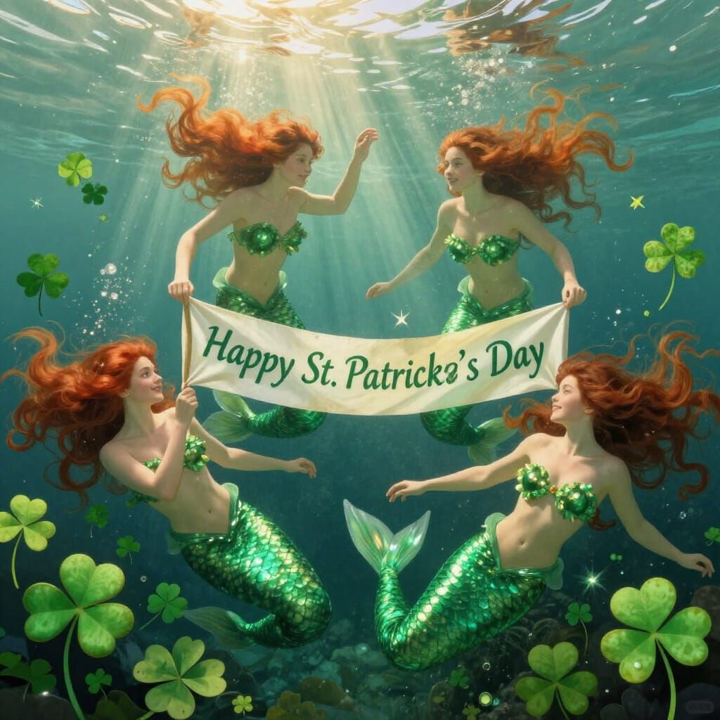 Irish Mermaids Celebrate St. Patrick's Day Underwater