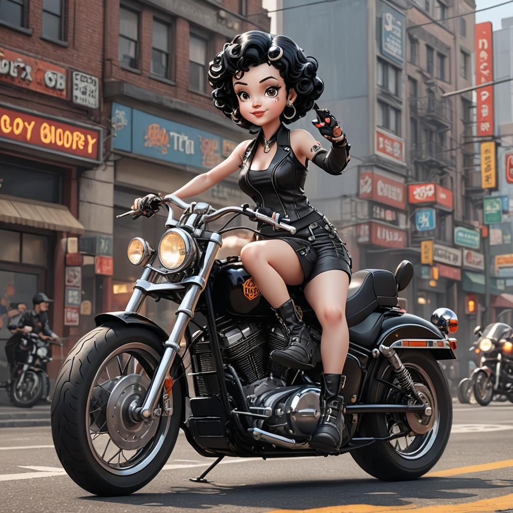 Betty Boop Rides a Harley: 3D Anime Art
