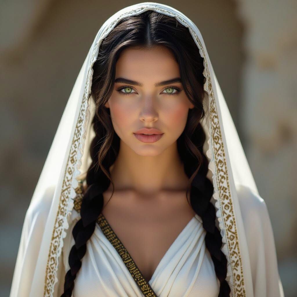 Ancient Greek Woman with Black Hair and Green Eyes