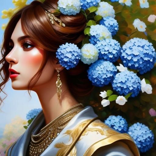 Anime Lady with Brown Hair in Painterly Triadic Colors