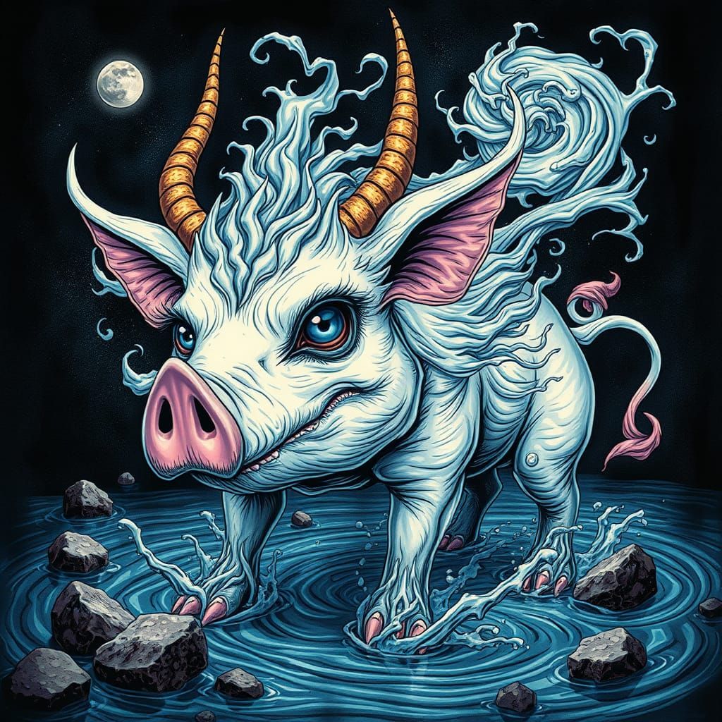 Surreal River Dæmon Spirit in Psychedelic Occult Art